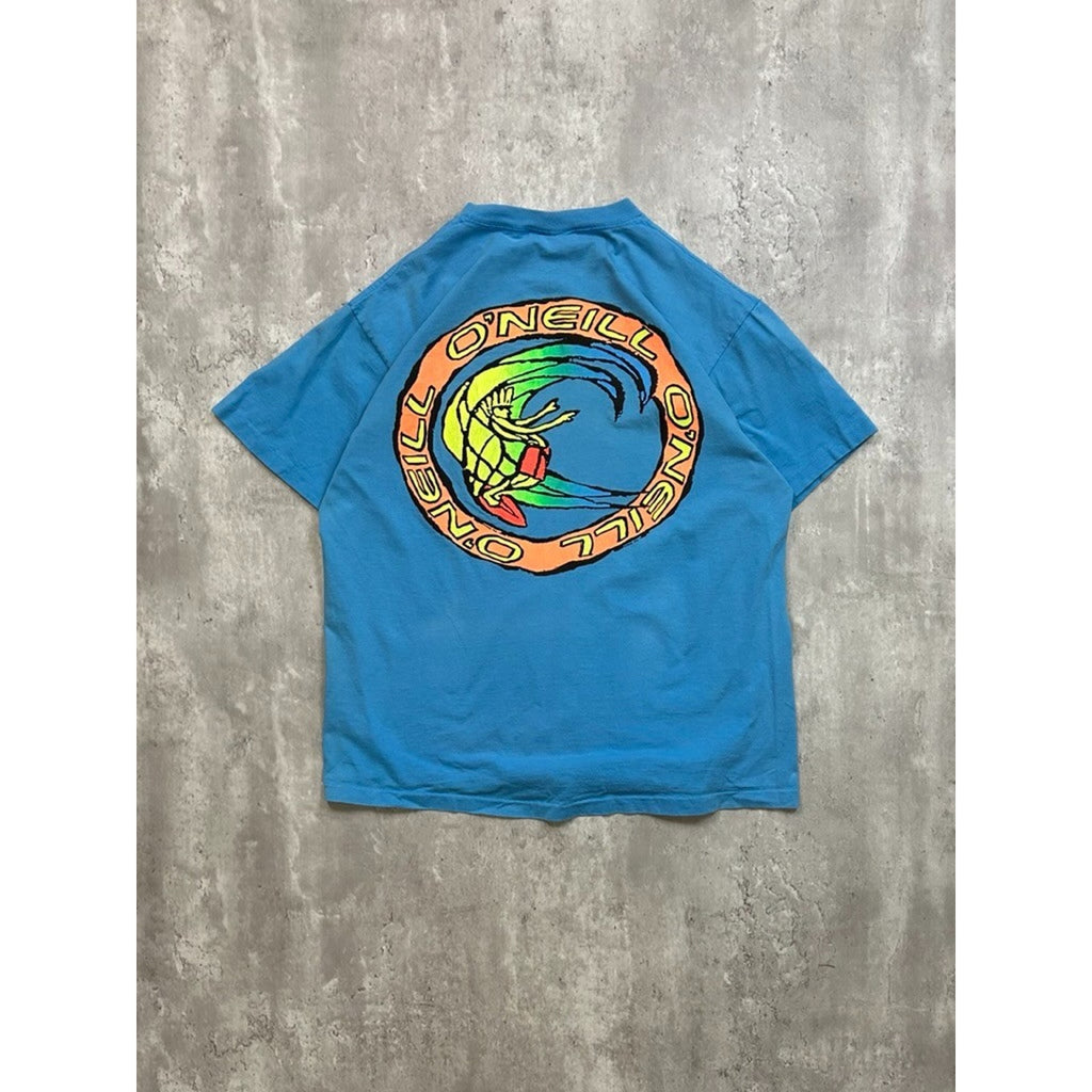 Vintage 90s O'Neill Cartoon Surfer Graphic Blue T-Shirt Size XL