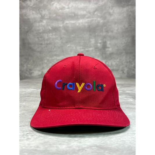 Vintage 90s Crayola Embroidered Spellout Snapback Hat OSFA Red