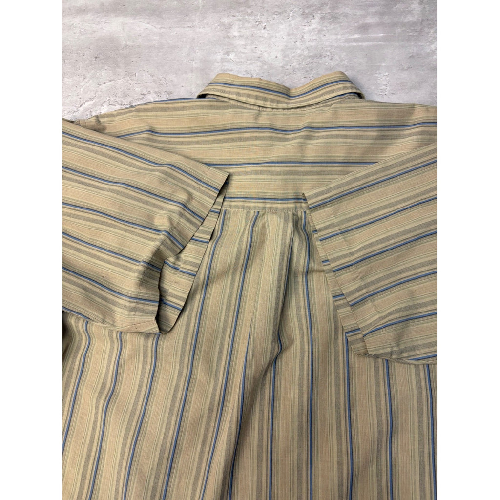 VTG Puritan Single Pocket Striped Reworked Cropped Button Up Shirt Size Large