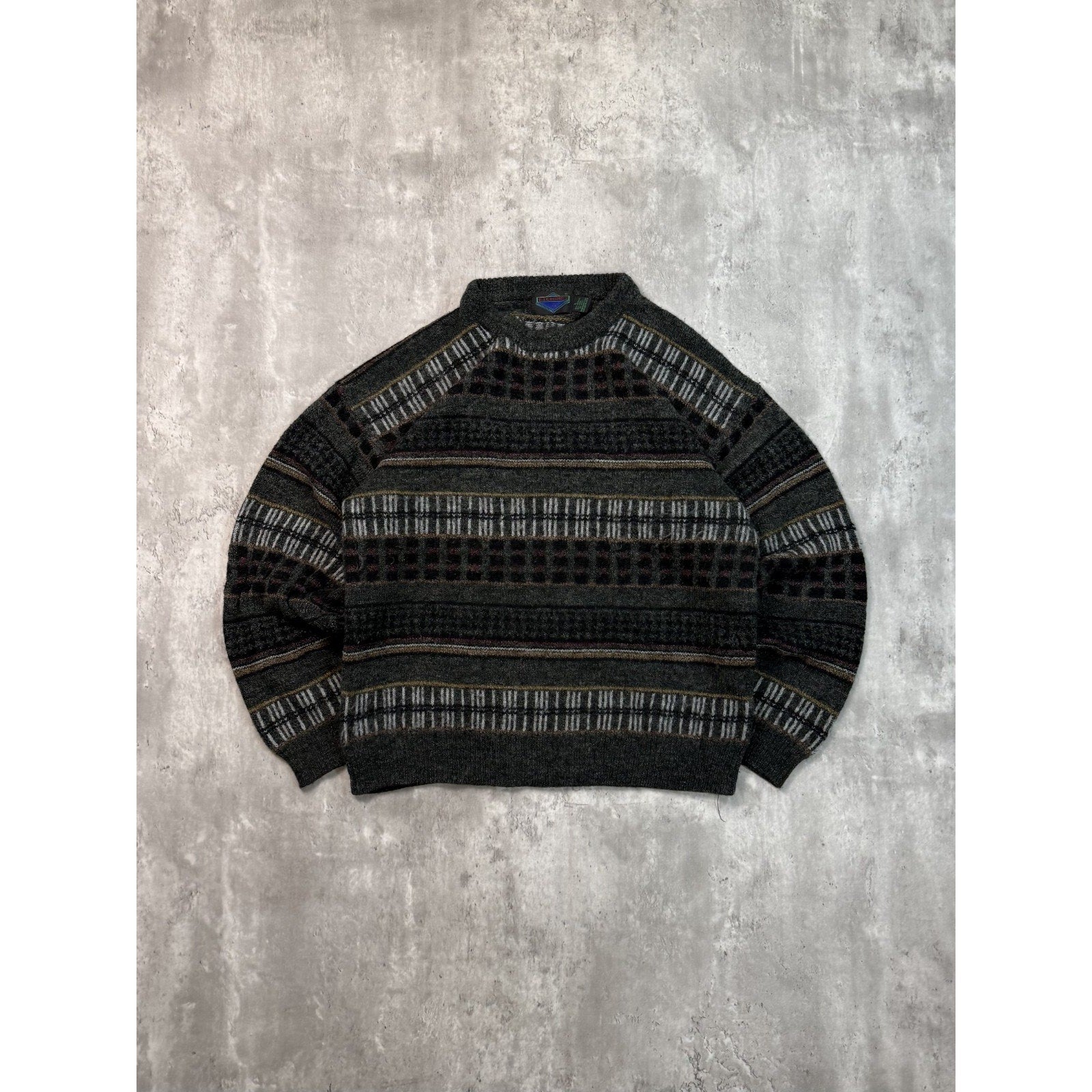 Vintage 80s/90s Etchings Abstract Striped Print Pullover Knit Sweater Size Large