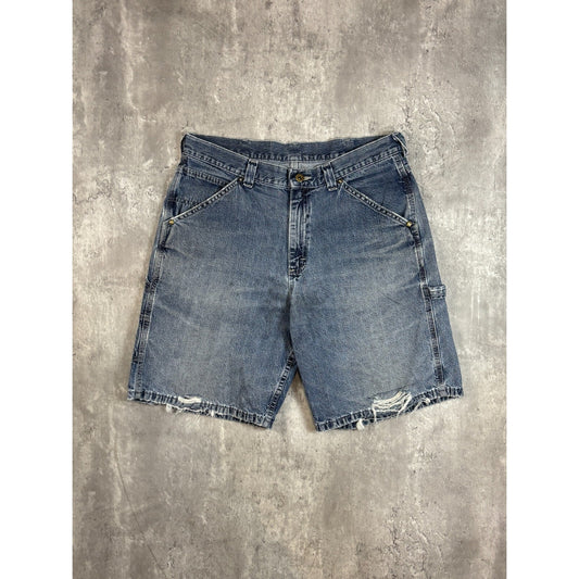 Vintage Lee Dungaree Medium Wash Denim Workwear Carpenter Shorts Size 36 Blue