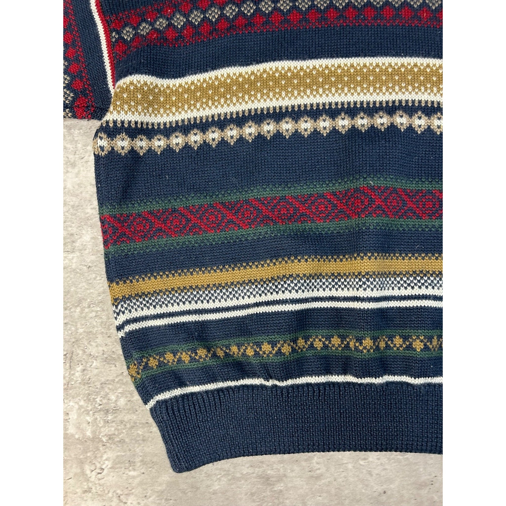 Vintage Abstract Striped Geometric Pullover Ribbed Knit T-Shirt Size Small