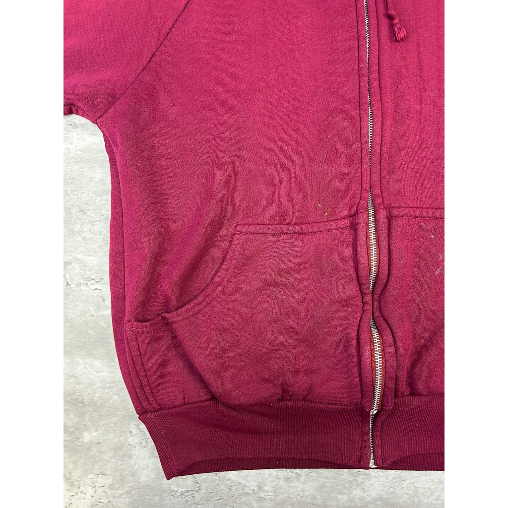Vintage 80s Thermal Lined Full Zip Hooded Sweatshirt Size Large Maroon