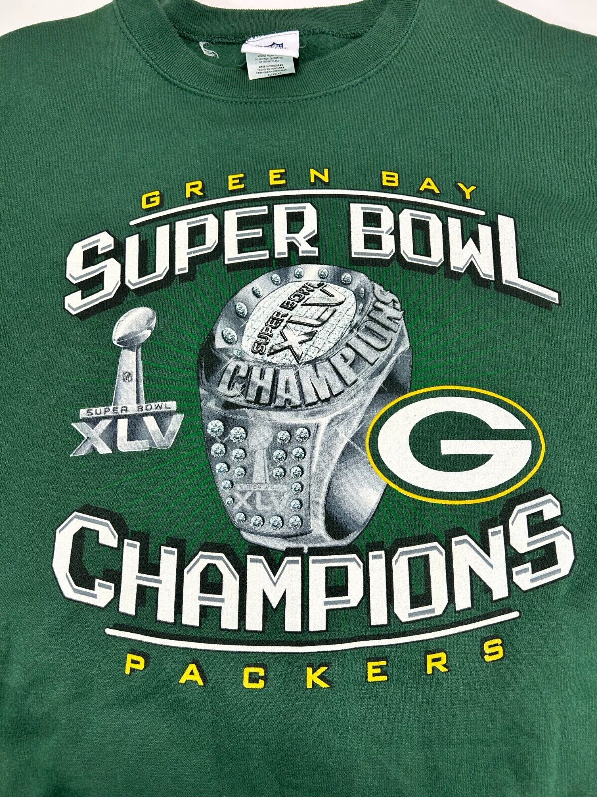 Green Bay Packers NFL Super Bowl XLV Champs Ring Graphic Sweatshirt Size XL