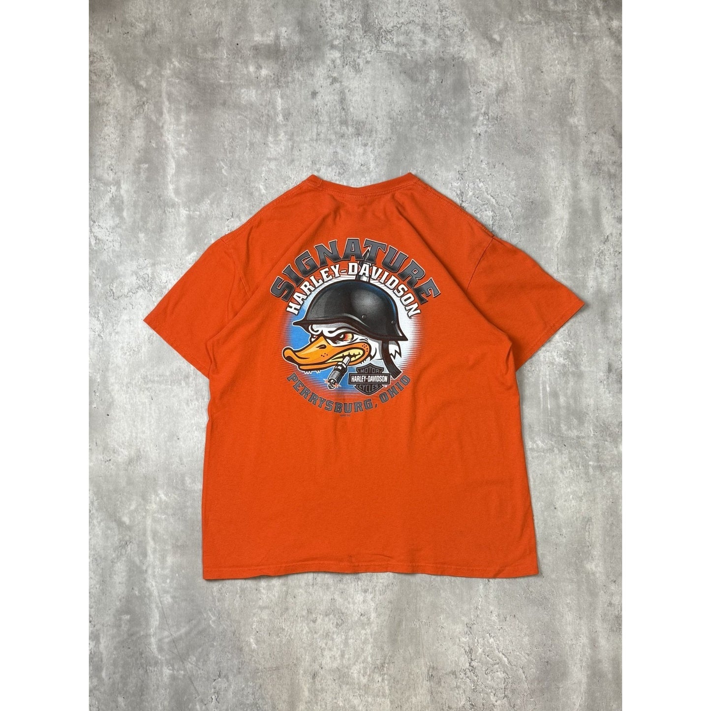 Harley Davidson Motorcycles Army Duck Logo Graphic T-Shirt Size XL Orange