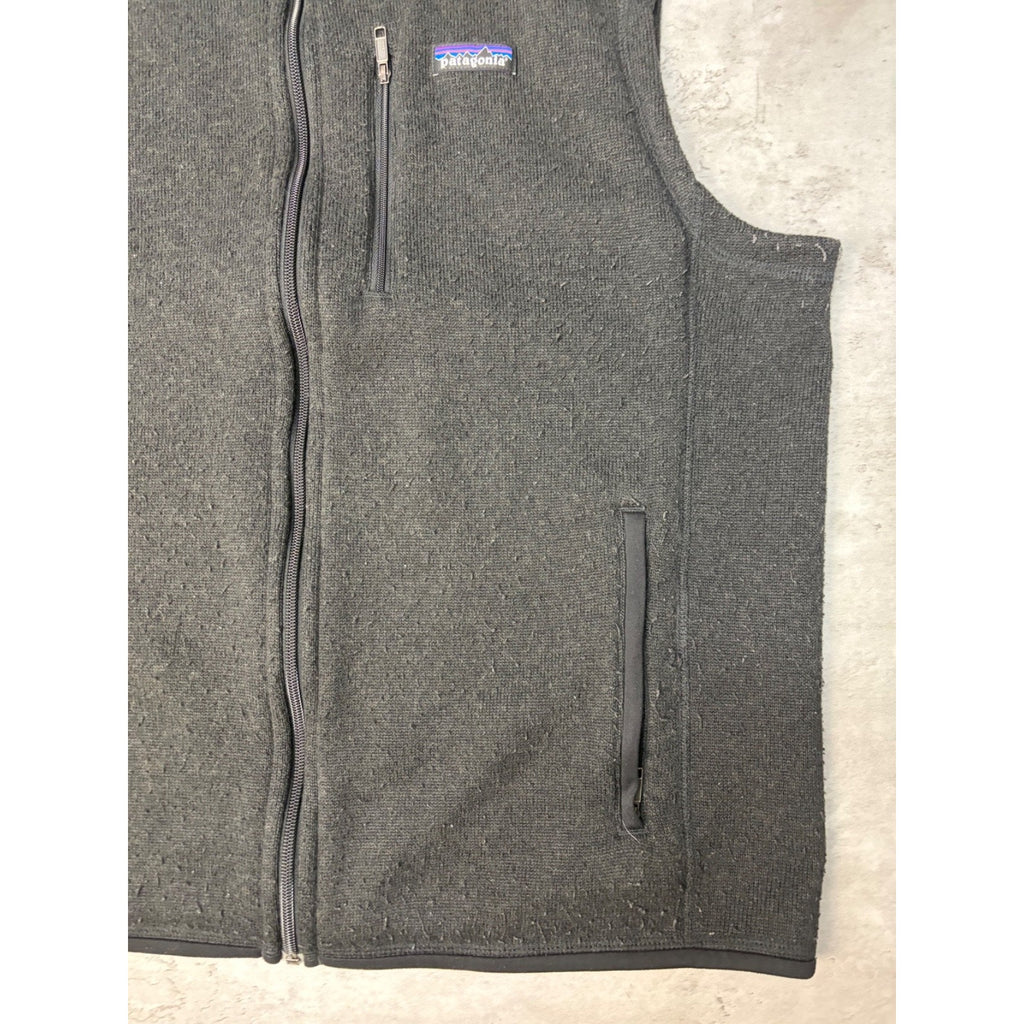 Vintage Patagonia Embroidered Patch Black Full Zip Vest Sweatshirt Size XL
