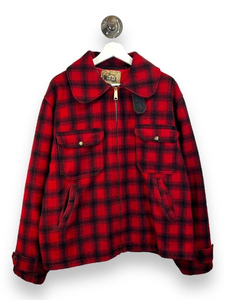 Vintage 80s Woolrich Buffalo Plaid Full Zip Mackinaw Hunting Jacket Size Large