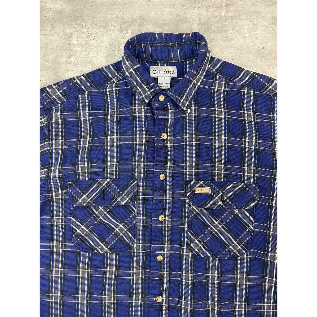 Vintage Carhartt Plaid Double Pocket Workwear Long Sleeve Button Up Shirt Large