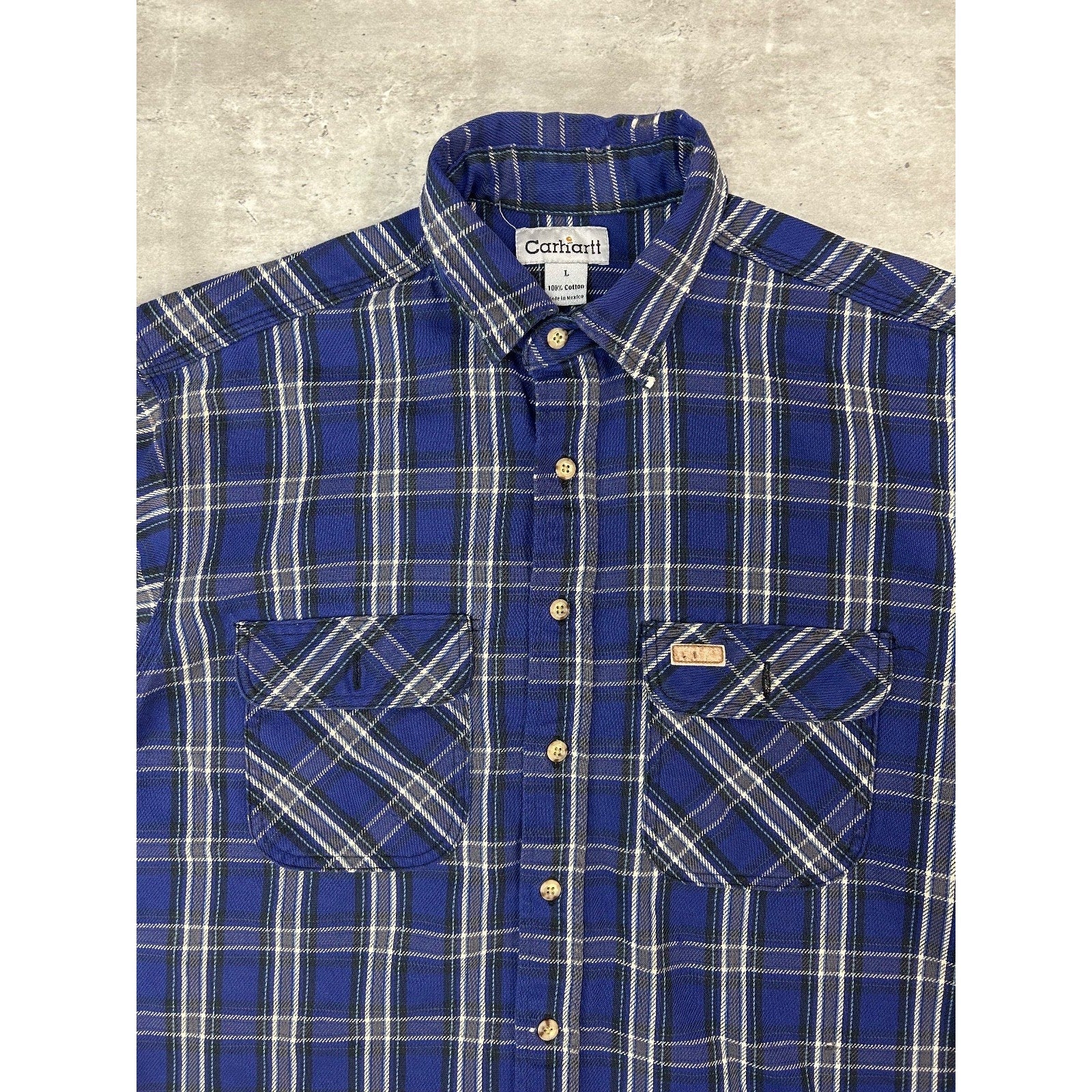 Vintage Carhartt Plaid Double Pocket Workwear Long Sleeve Button Up Shirt Large