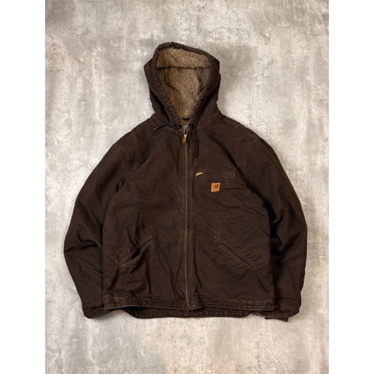 Vintage Carhartt Fleece Lined Canvas Workwear Hooded Detroit Jacket Size Large