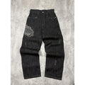 Vintage Y2K Womens Phat Farm Embroidered Graphic Black Wash Denim Pants Sz 29x31