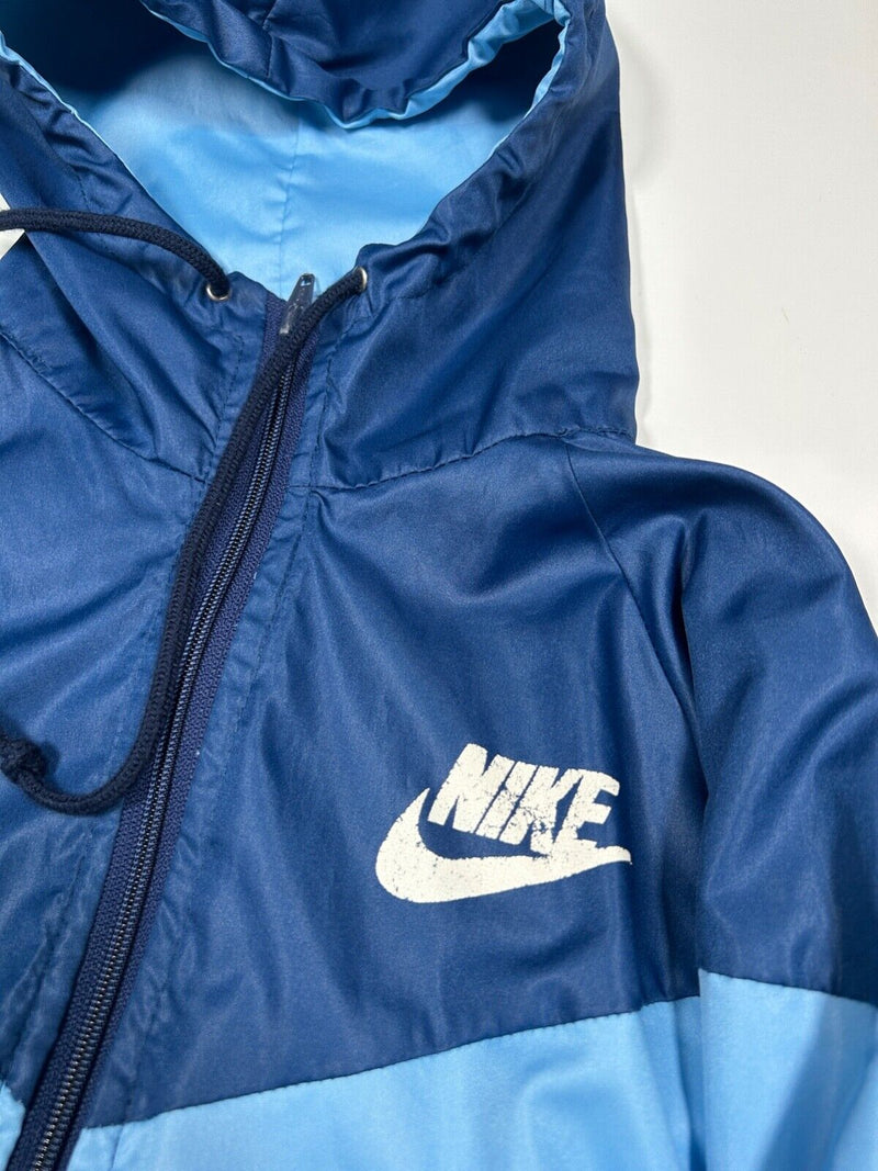 Vintage 80s Nike Spell Out 2 Toned Hooded Windbreaker Jacket Size Small Blue