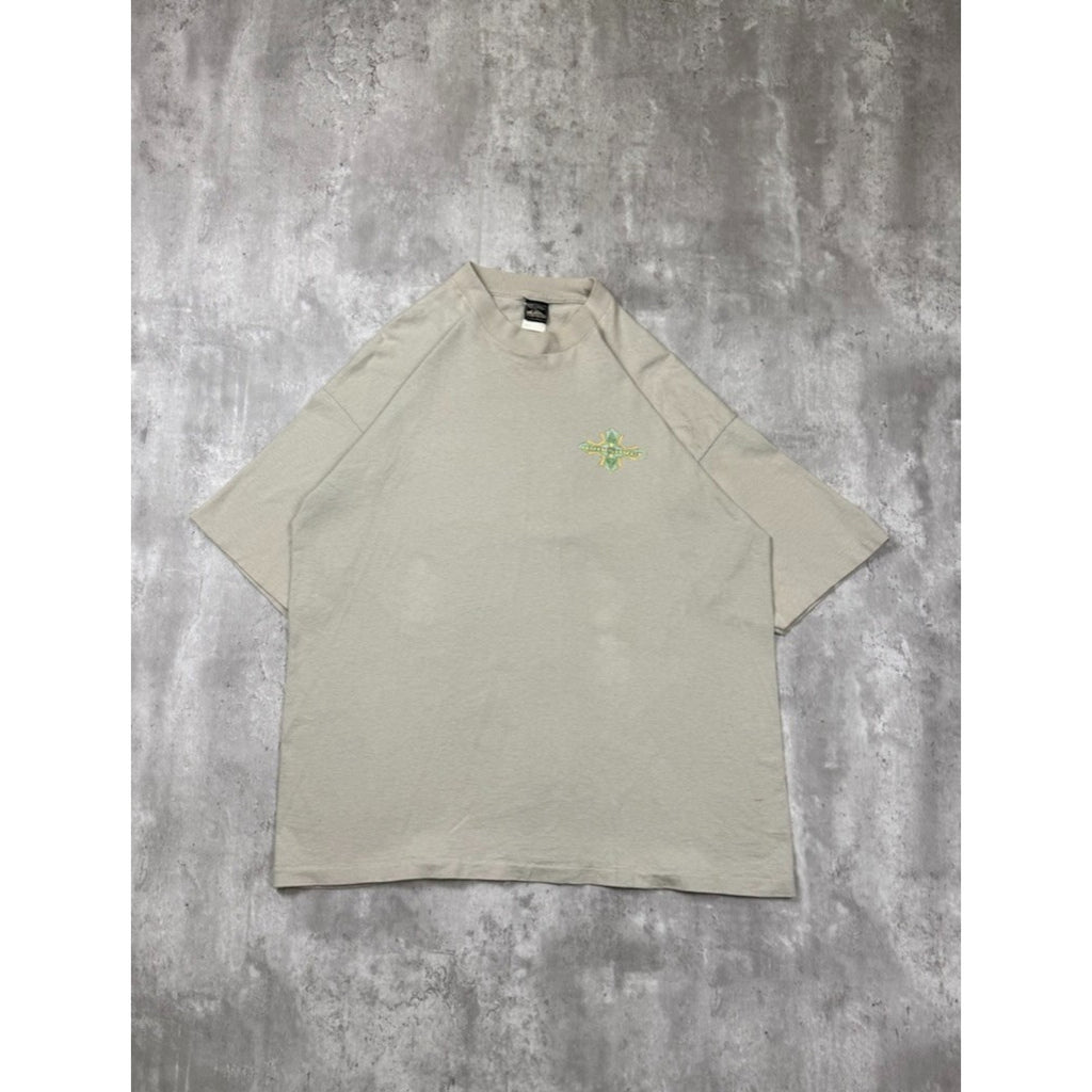 Vintage Y2K Quiksilver Emblem Spellout Beige Graphic T-Shirt Size XL