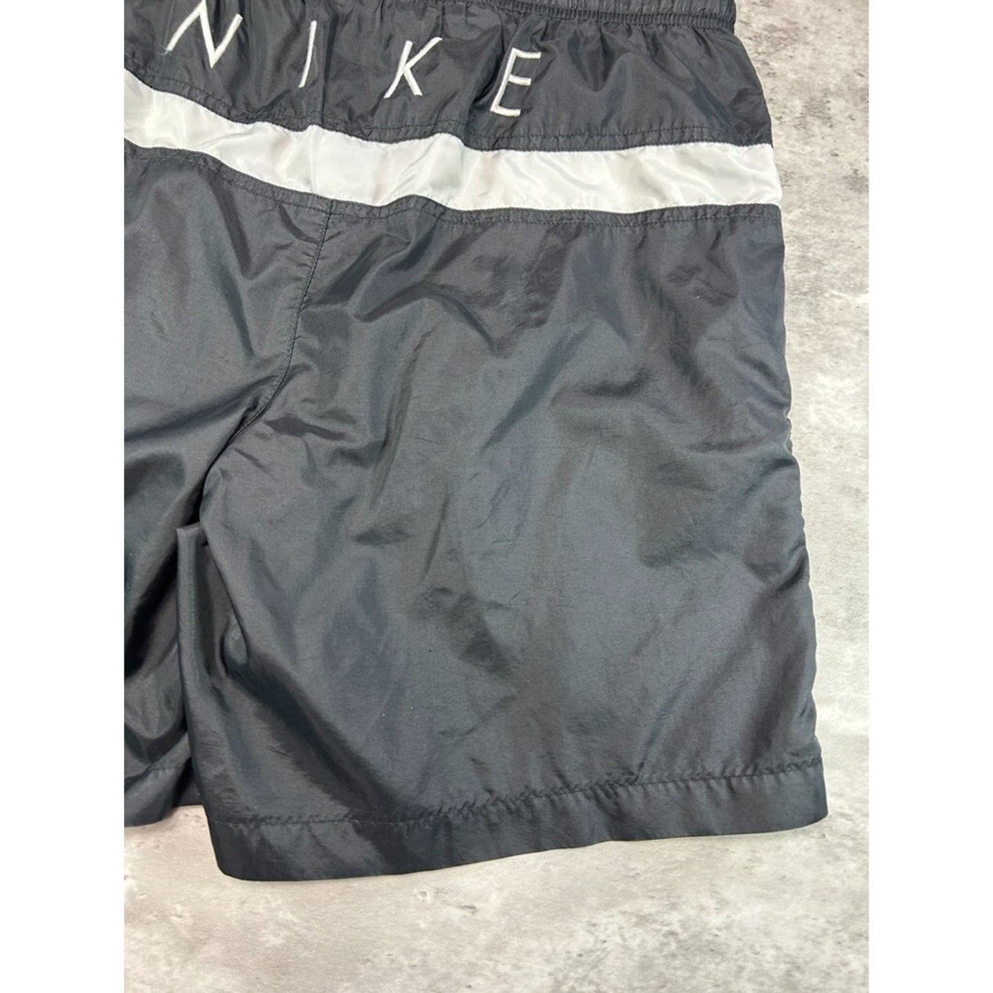 Vintage Nike Embroidered Swoosh Spellout Nylon Shorts Size Small Black