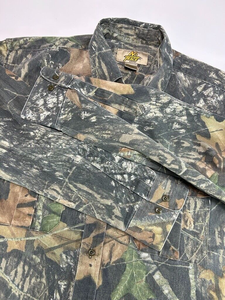 No Trace Mossy Oak Breakout Camo Long sleeve Hunting Button Up Shirt Size Large