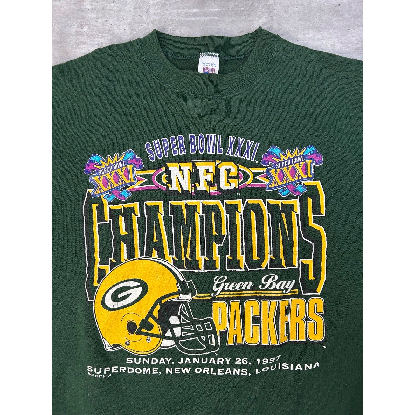 Vintage 1997 Green Bay Packers NFL Super Bowl XXXI Champs Sweatshirt Size Large