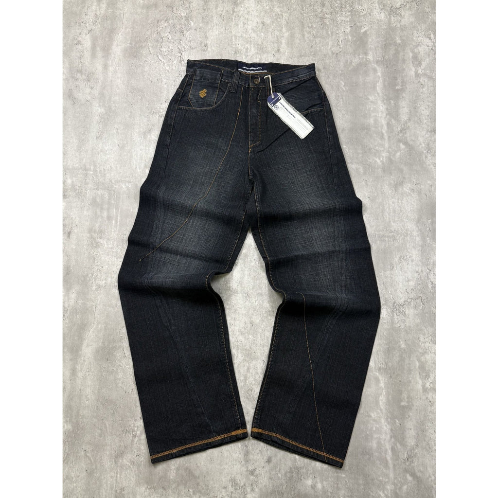 Vintage Y2K Rocawear Embroidered Pocket Dark Wash Denim Pants Size 28x32
