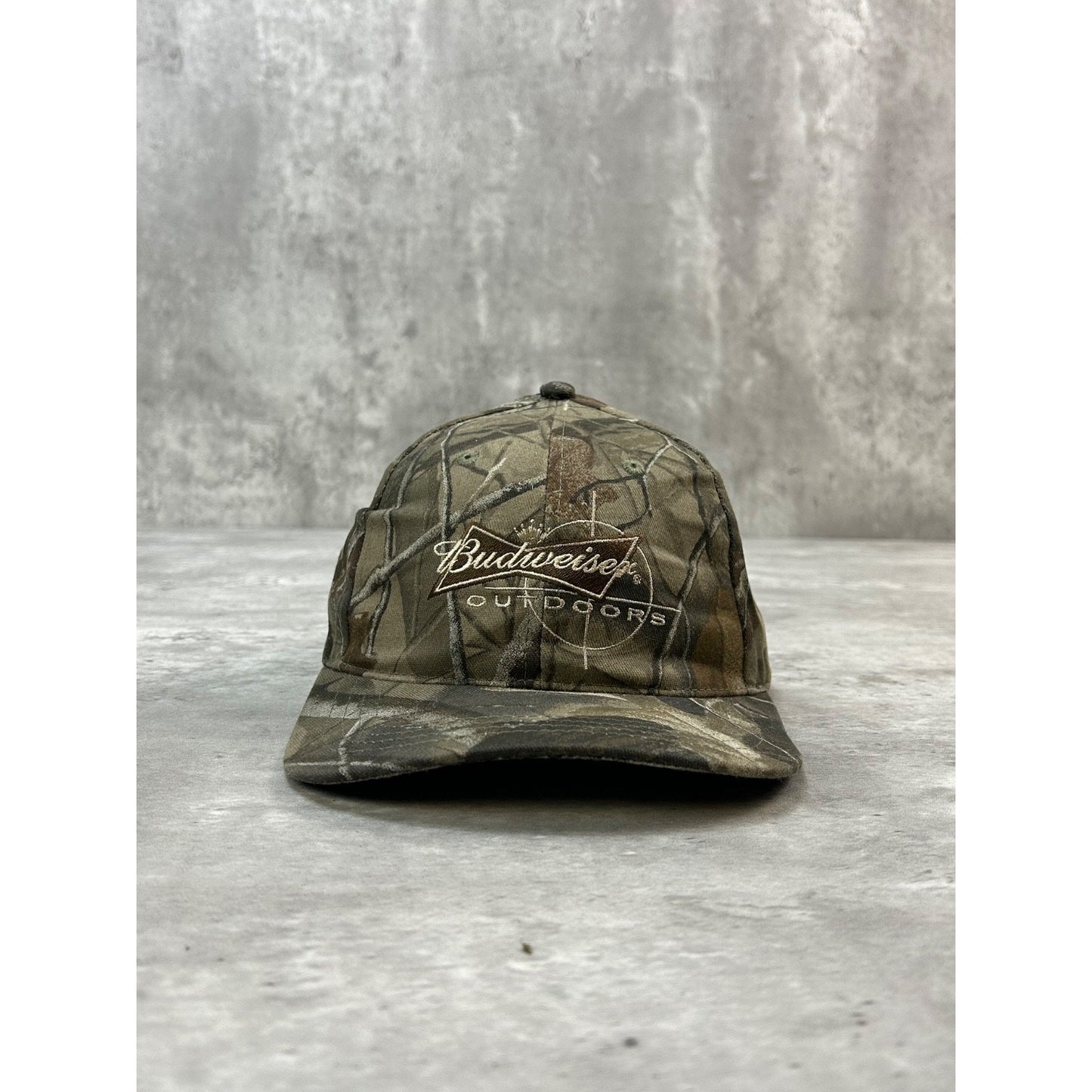 Vintage Budweiser Outdoors Embroidered Tree Camo Hunting Snapback Hat OSFA