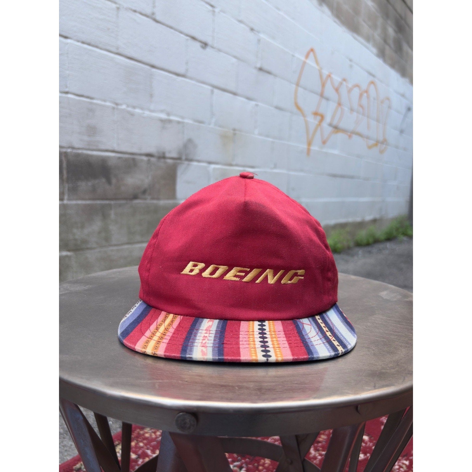 Vintage 90s Boeing Embroidered Spellout Snapback Hat OSFA