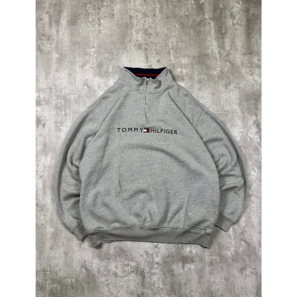 Vintage Tommy Hilfiger Embroidered Spellout Logo 1/4 Zip Sweatshirt Size XL