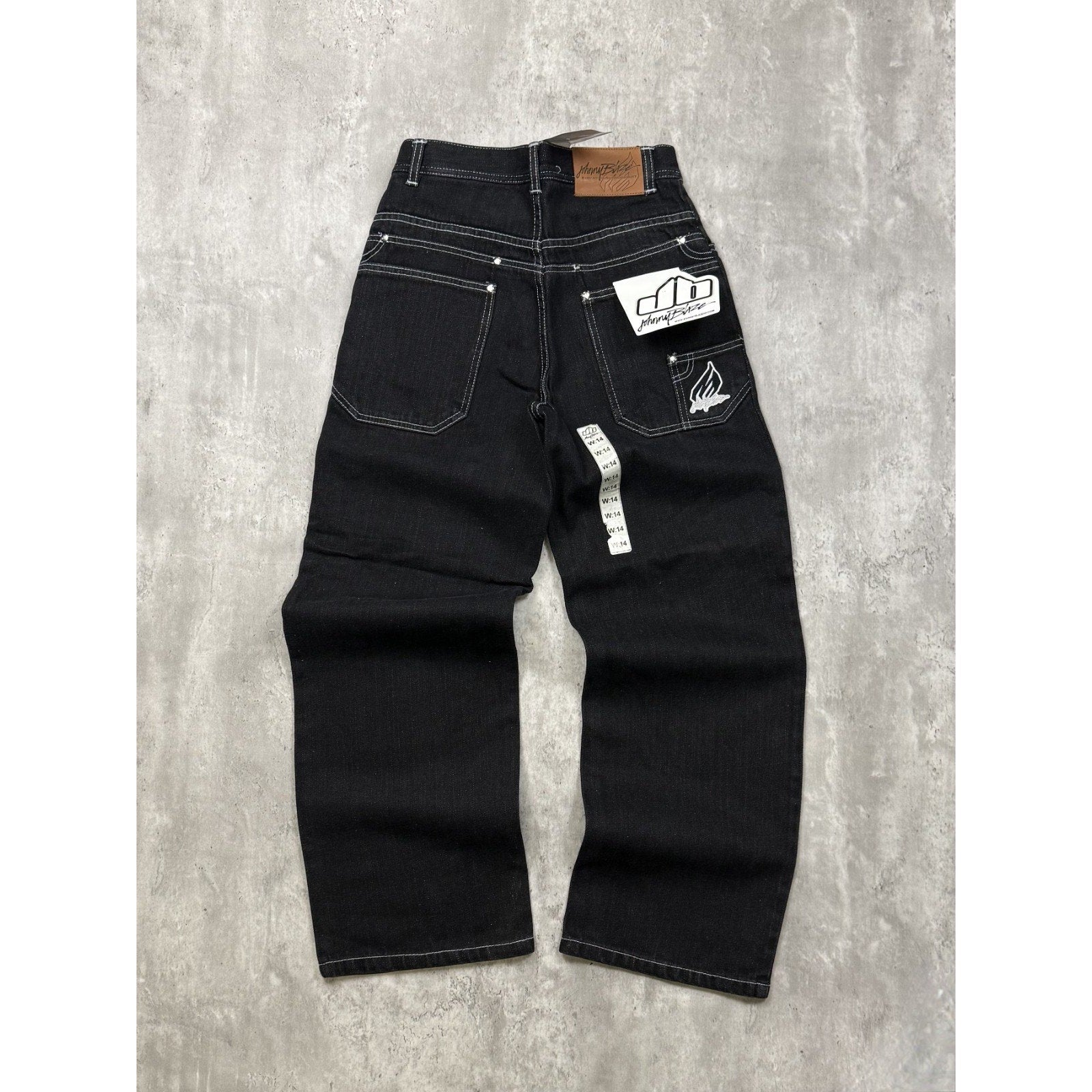 Y2K Womens Johnny Blaze Embroidered Spellout Black Wash Denim Pants 28x29