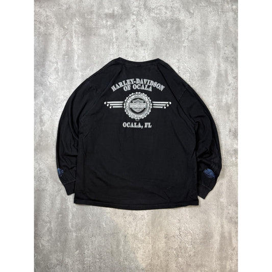 Vintage Harley Davidson Wolf Graphic Flame Long Sleeve T-Shirt Size XL