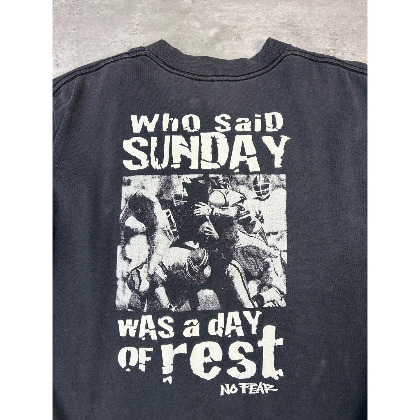 Vintage Y2K No Fear Who Said Sunday... Graphic Slogan T-Shirt Size Large Black