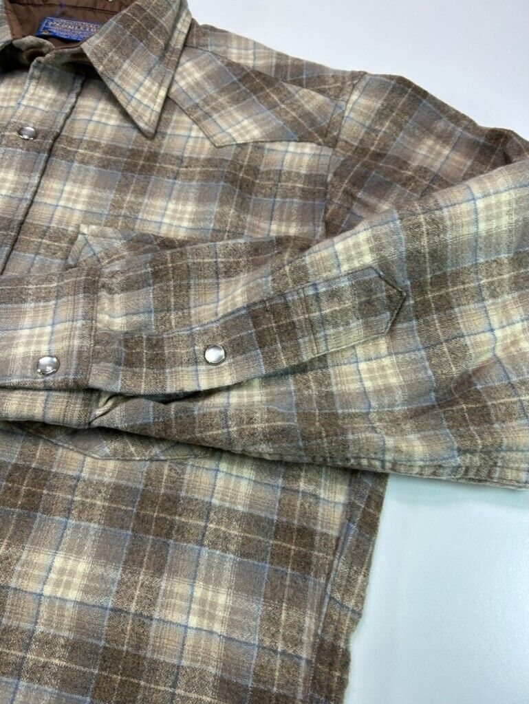 Vintage 80s Pendleton Western Wear Pearl Snap Plaid Button Up Shirt Size Medium