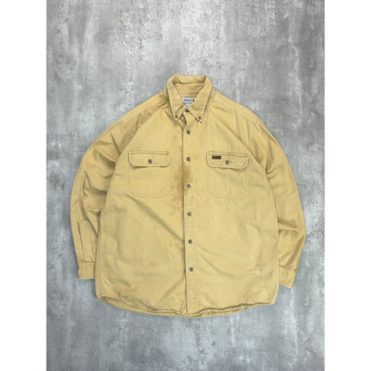 Vintage Carhartt Double Pocket Workwear Long Sleeve Button Up Shirt Size Large