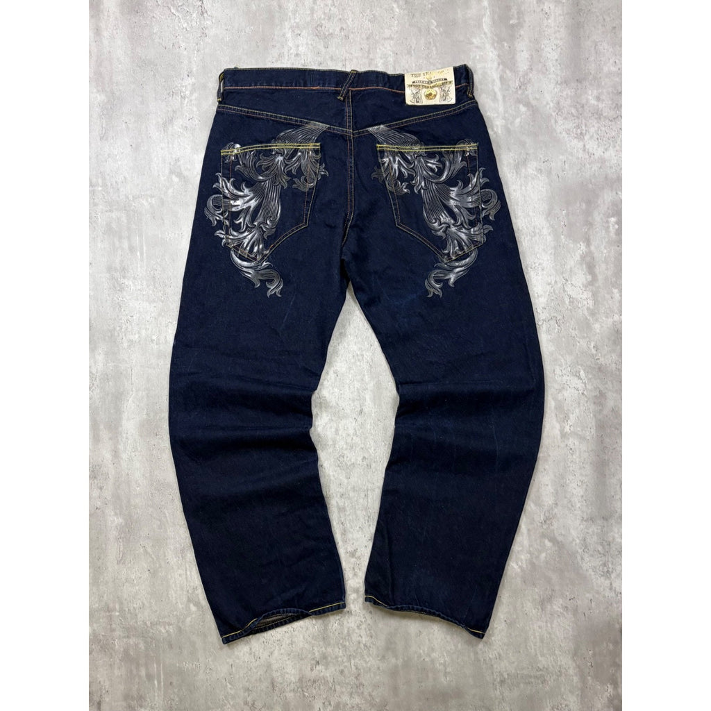 Vintage Y2K The Year Of... Graphic Baroque Graphic Dark Wash Denim Pants Size 38