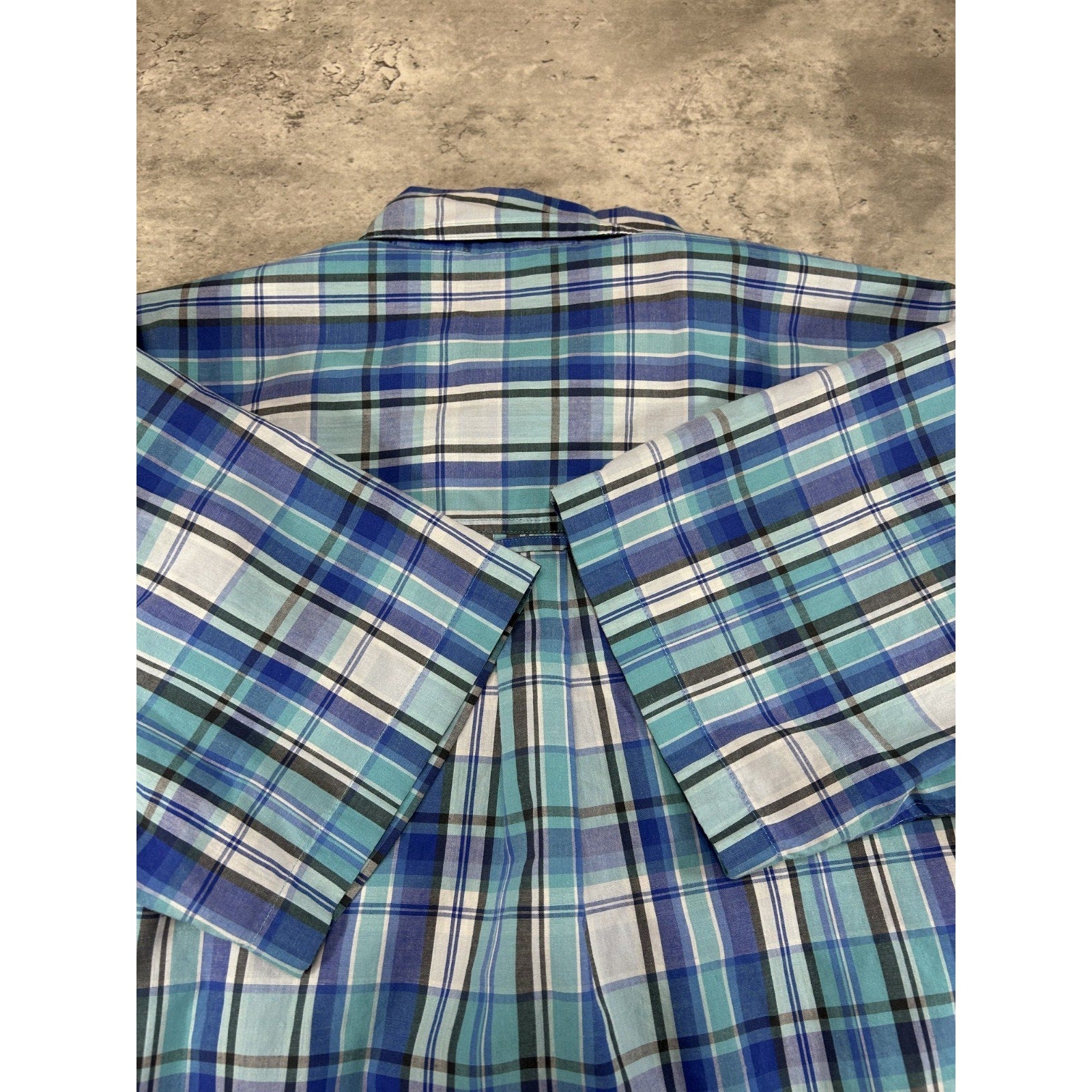 Vintage Chaps Plaid Print Short Sleeve Reworked Cropped Button Up Shirt Sz Large