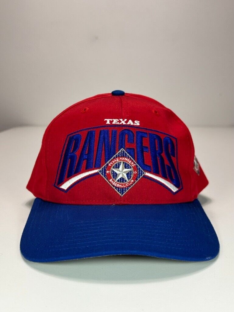 Vintage 90s Texas Rangers MLB Embroidered Spellout Snapback Hat OSFA