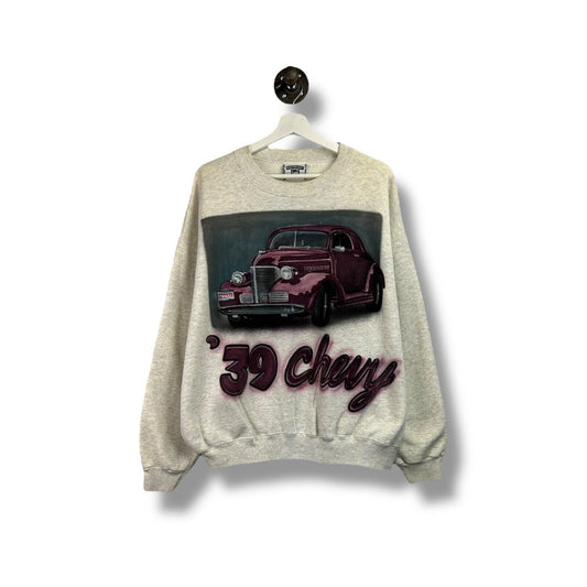 Vintage 90s '39 Chevy Rush Graphic Car Sweatshirt Size XL Grey