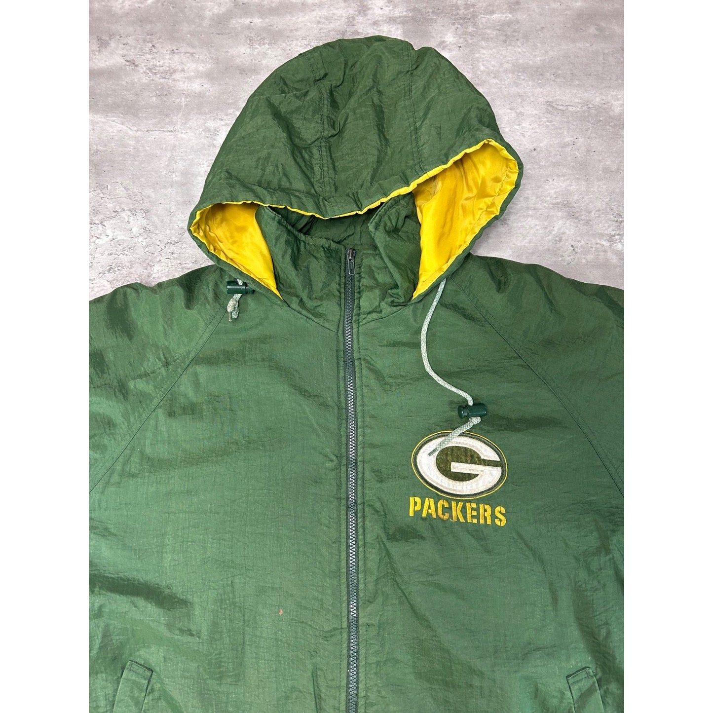 Vintage 90s Green Bay Packers NFL Full Zip Insulated Hooded Jacket Size Large