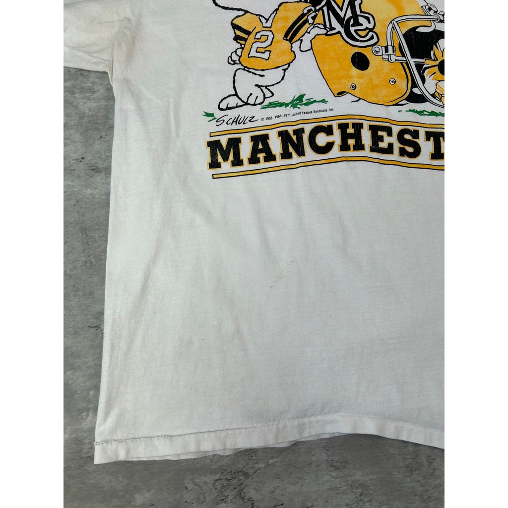 Vintage 90s Manchester College Peanuts Snoopy Collegiate Graphic T-Shirt Size XL