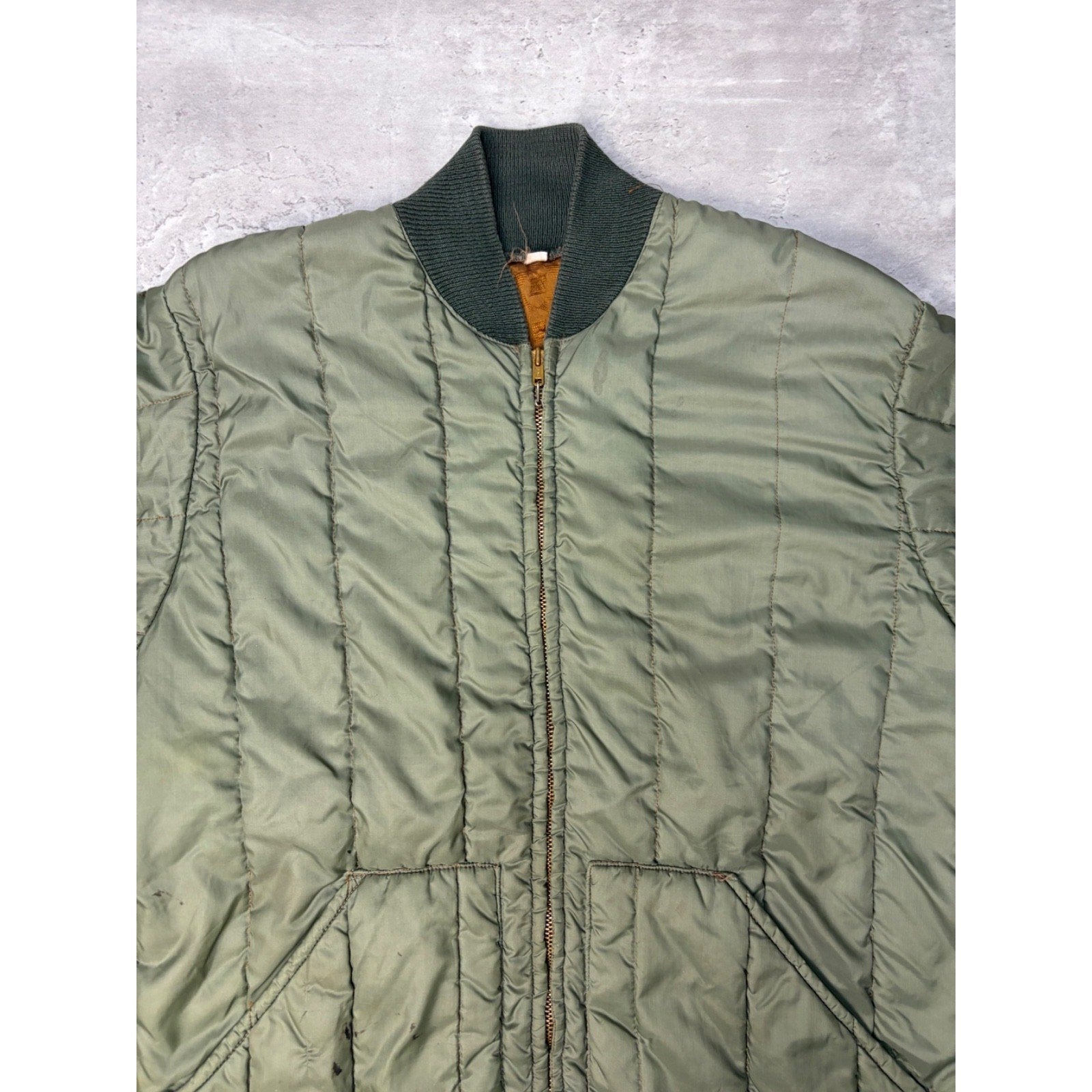 Vintage 1950s Quilted Lined Full Zip Green Jacket Size Medium
