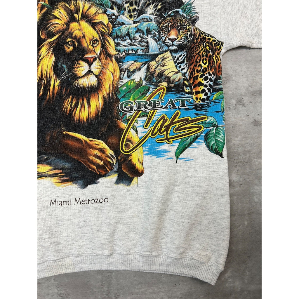 Vintage 90s Miami Metro Zoo Big Cats Nature Animal Graphic Sweatshirt Sz Medium