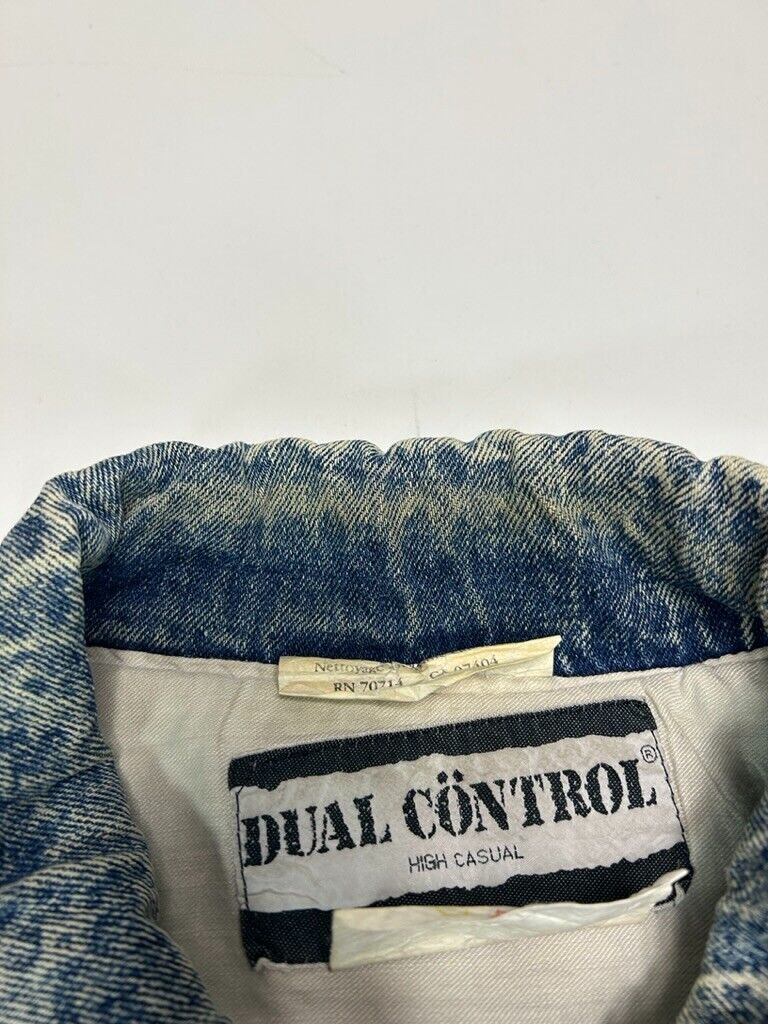 Vintage 90s Dual Control Acid Wash Multi Pocket Denim Jacket Size Large Blue