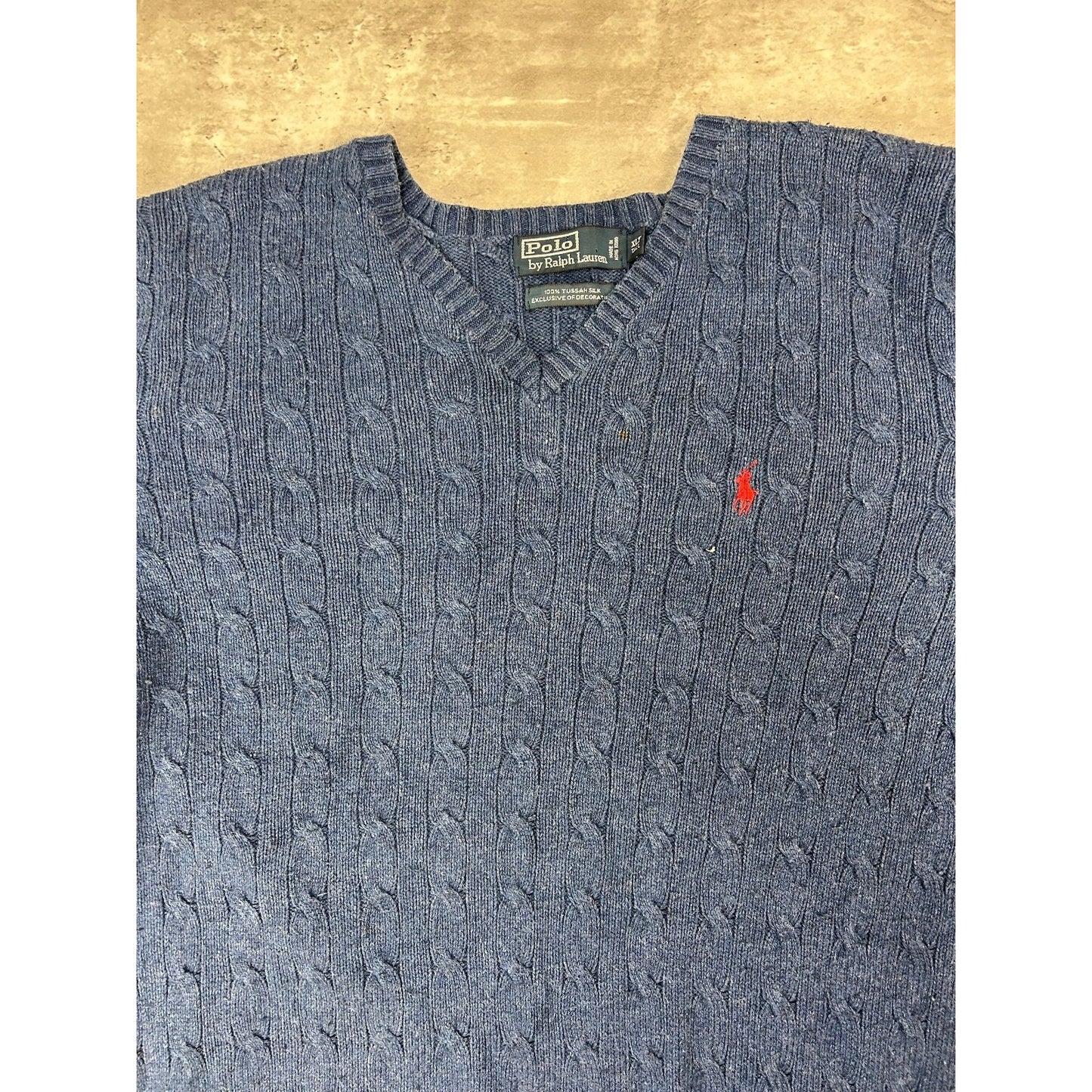 Vintage 90s Polo Ralph Lauren Embroidered Pony V Neck Sweater Size XLT