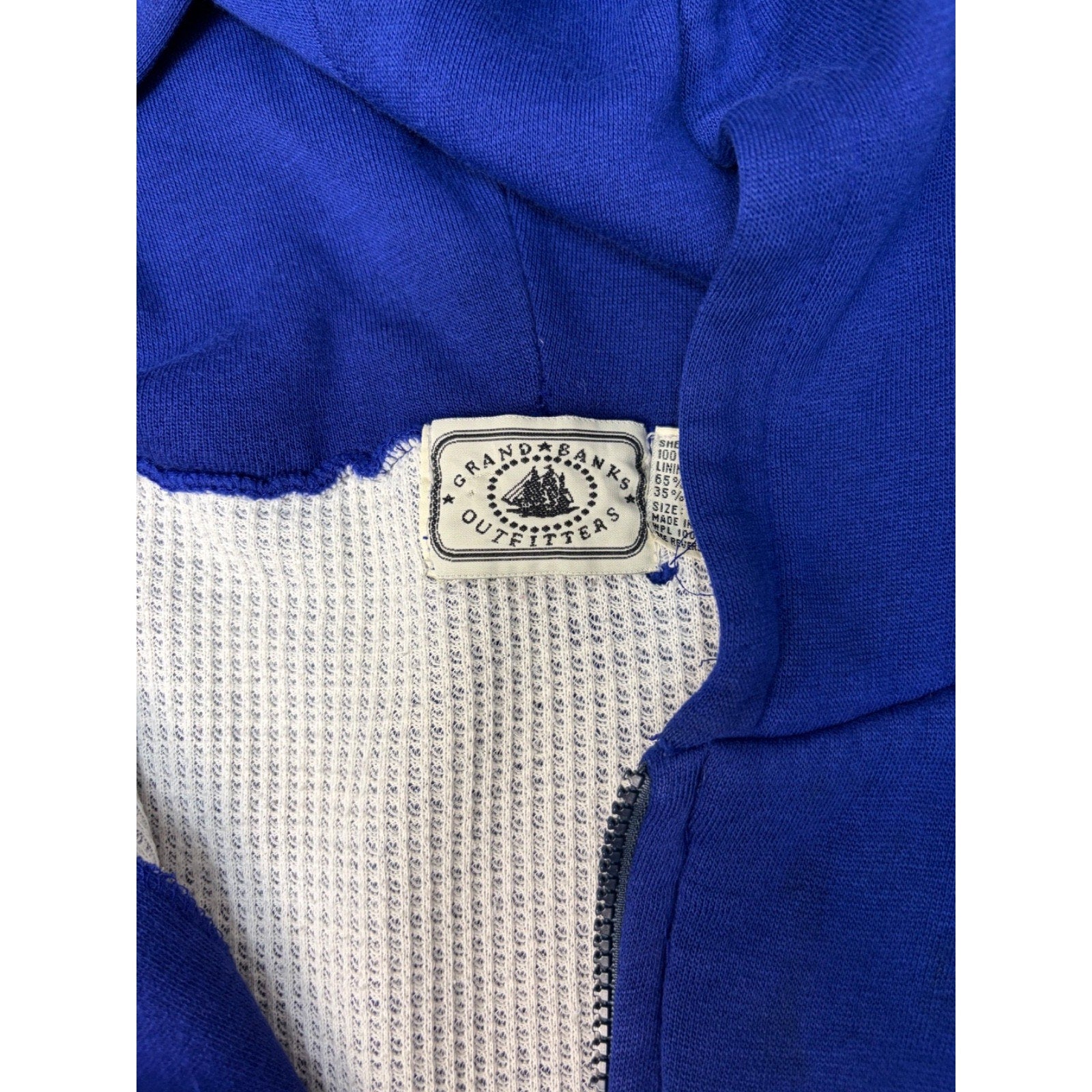 VTG 80s Grand Banks Outfitters Thermal Lined Full Zip Hooded Sweatshirt Size 2XL