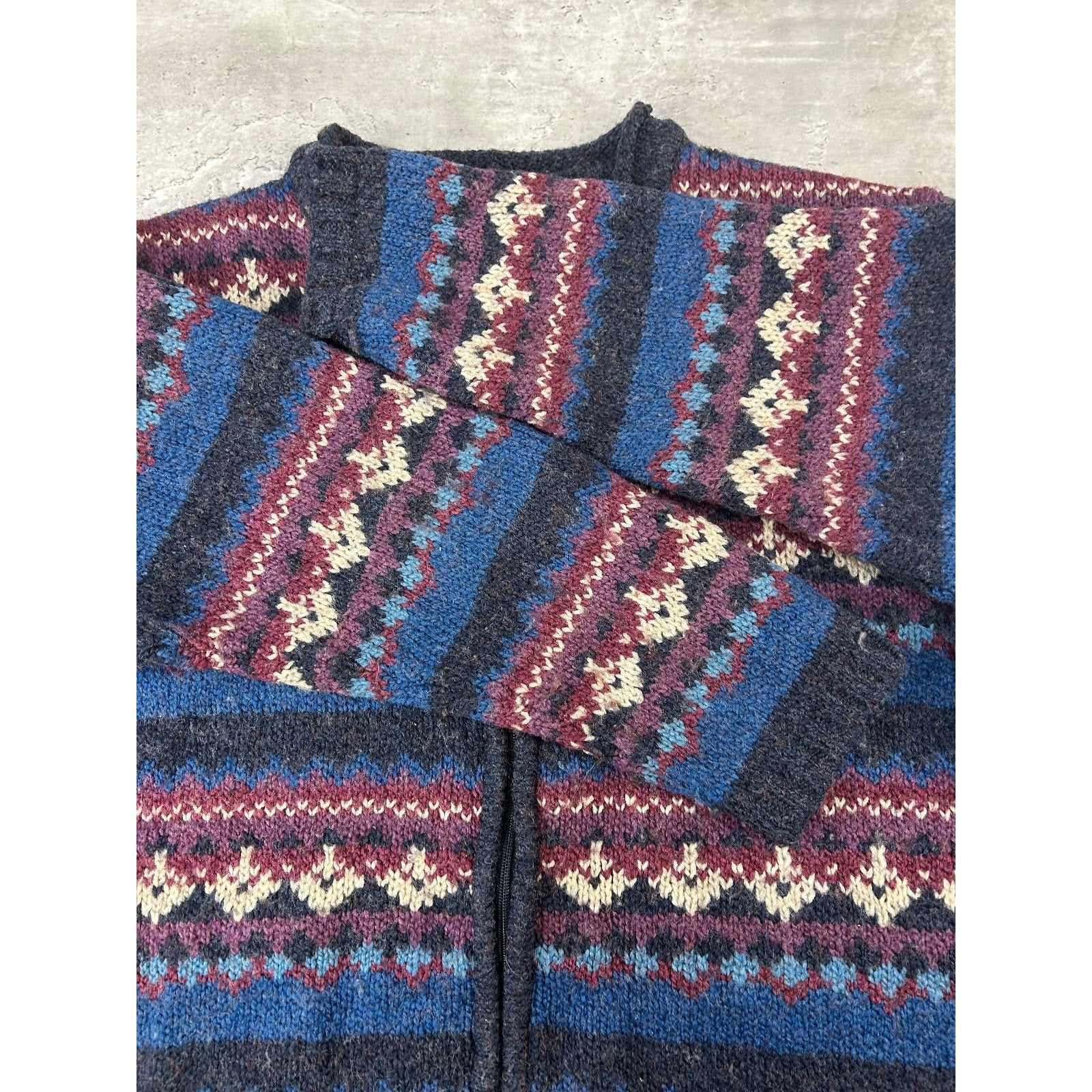 Vintage 90s Dress Barn Abstract Striped Full Zip Knit Sweater Size XL