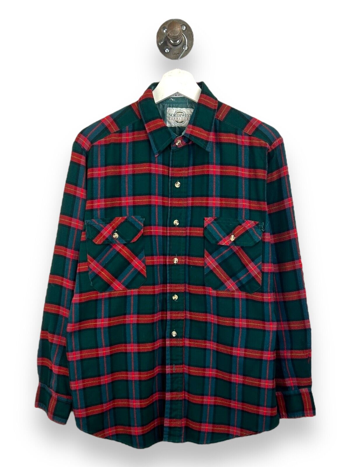 Vtg 90s Northwest Territory Plaid Double Pocket Button Up Shirt Sz Medium