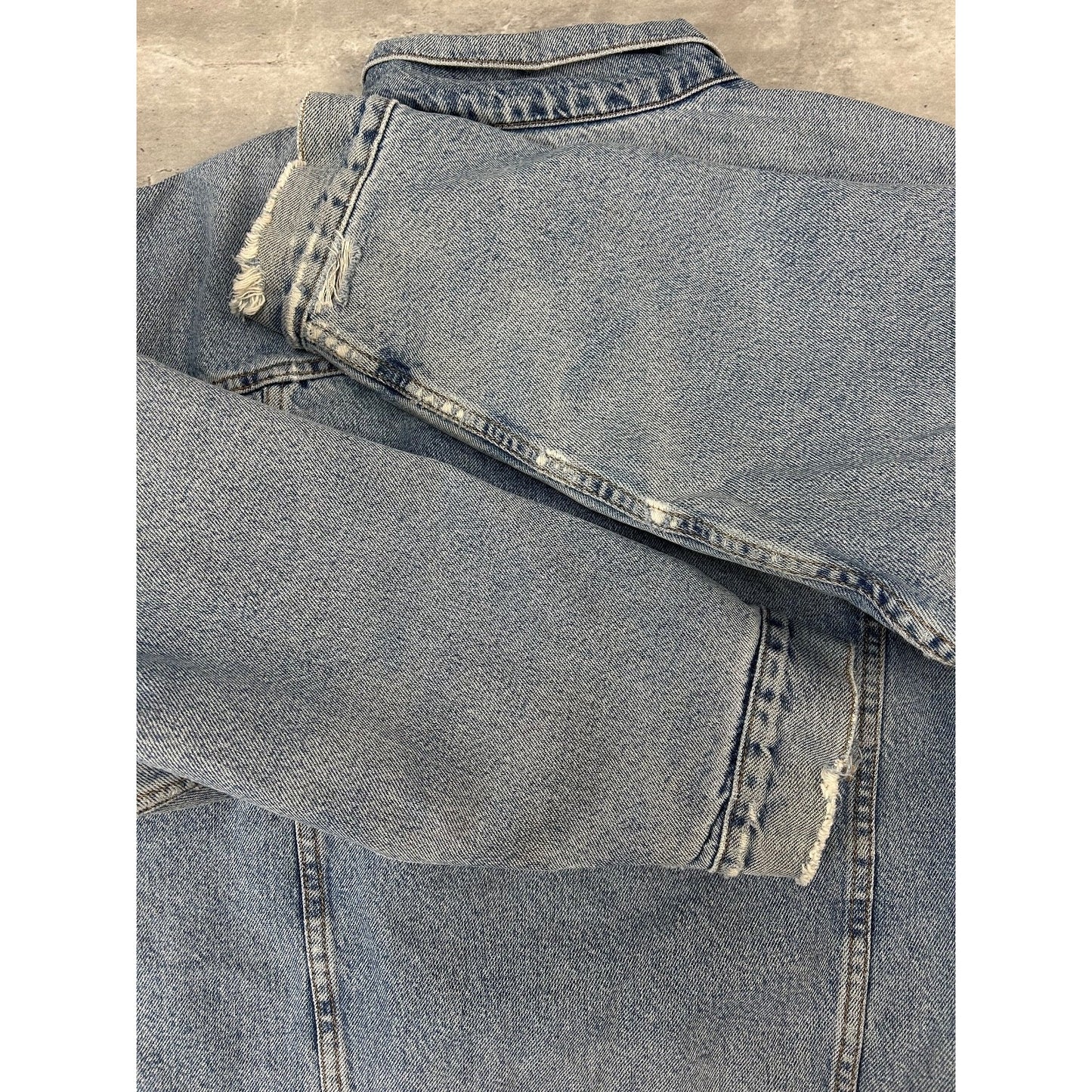 VTG 90s Levis Plaid Lined Red Tab Light Wash Denim Type 3 Trucker Jacket Size XL