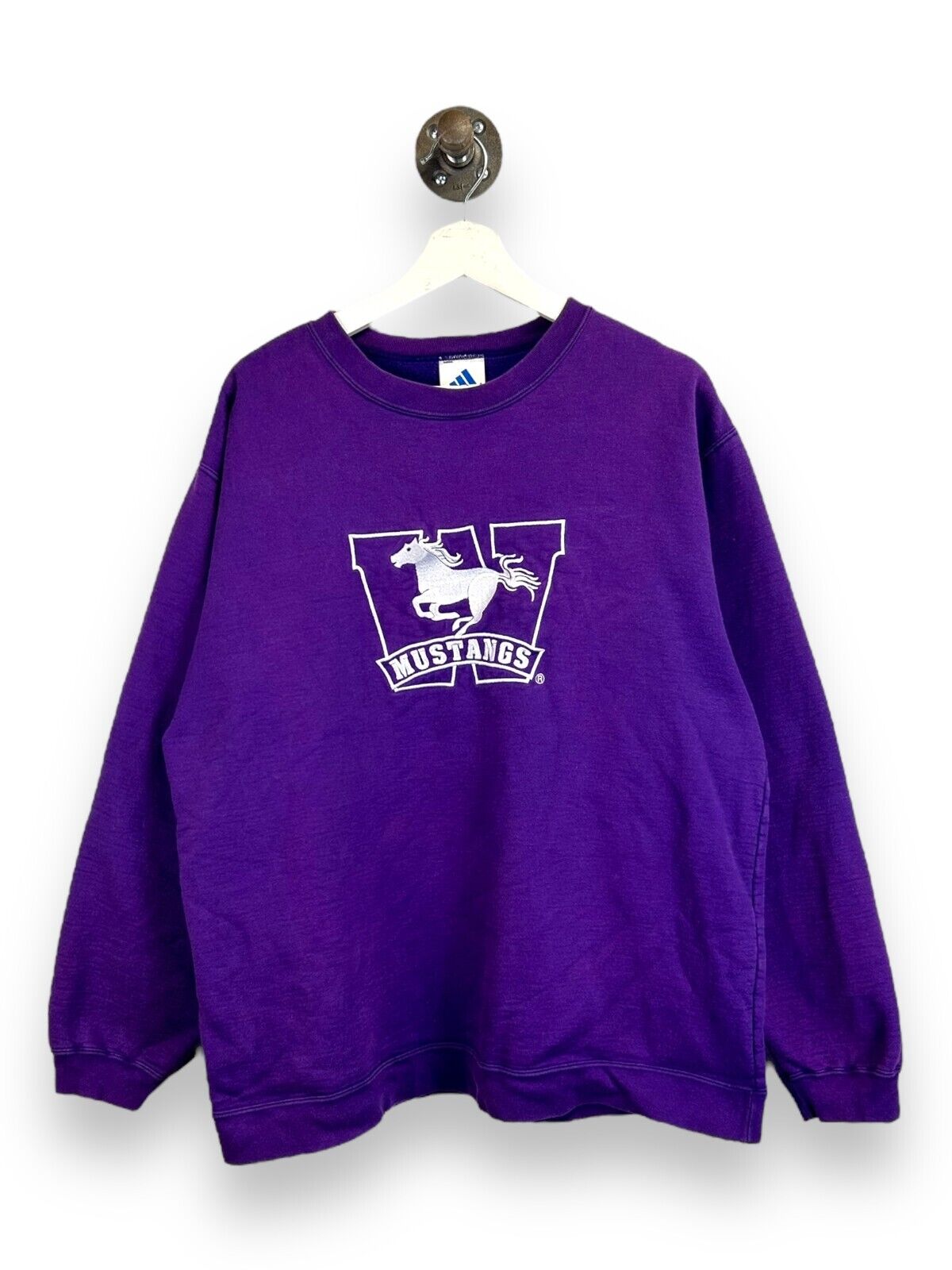 Vintage 90s Western Mustangs Collegiate Embroidered Logo Sweatshirt Size Large