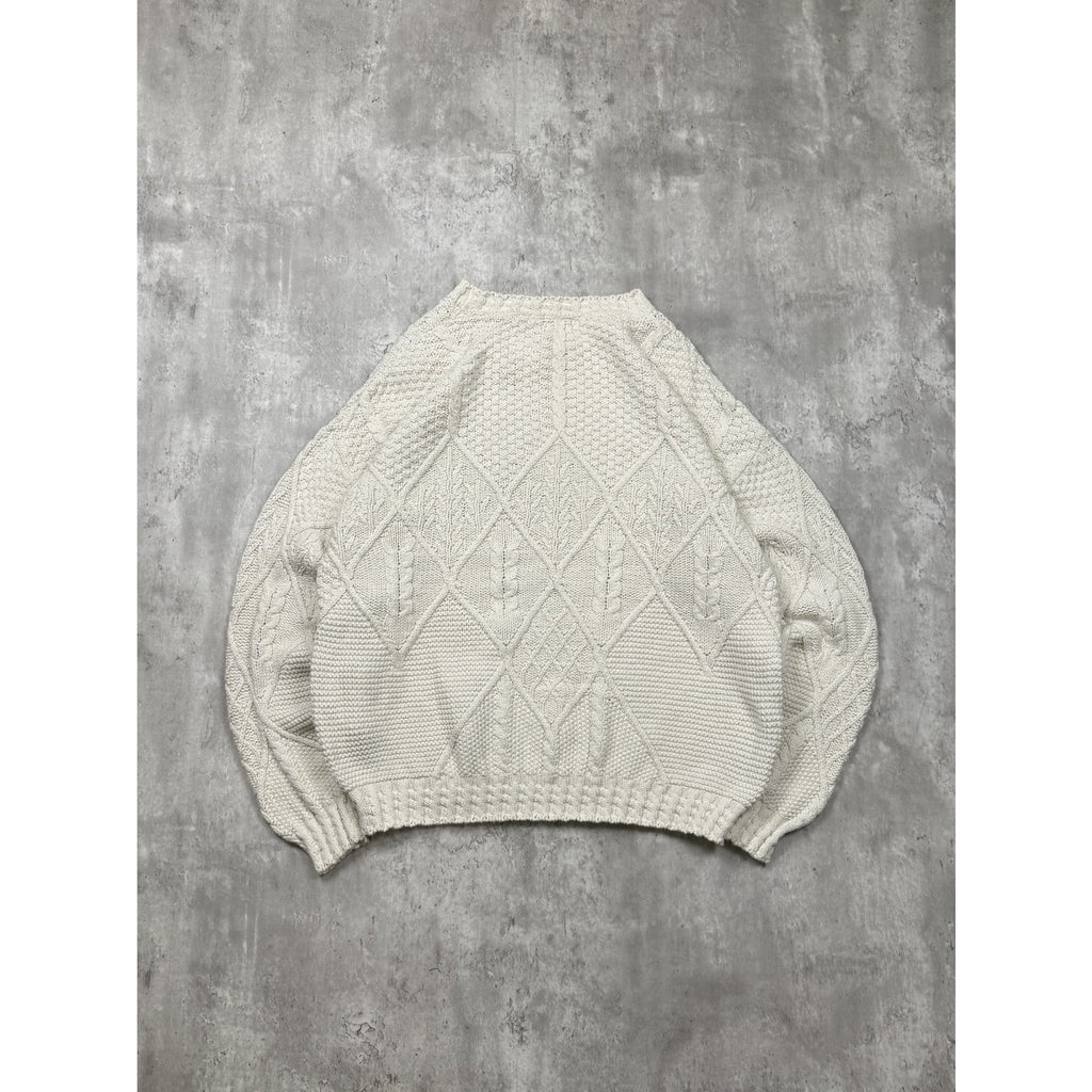 Vintage 90s Structure Pullover Textured Beige Knit Sweater Size Large