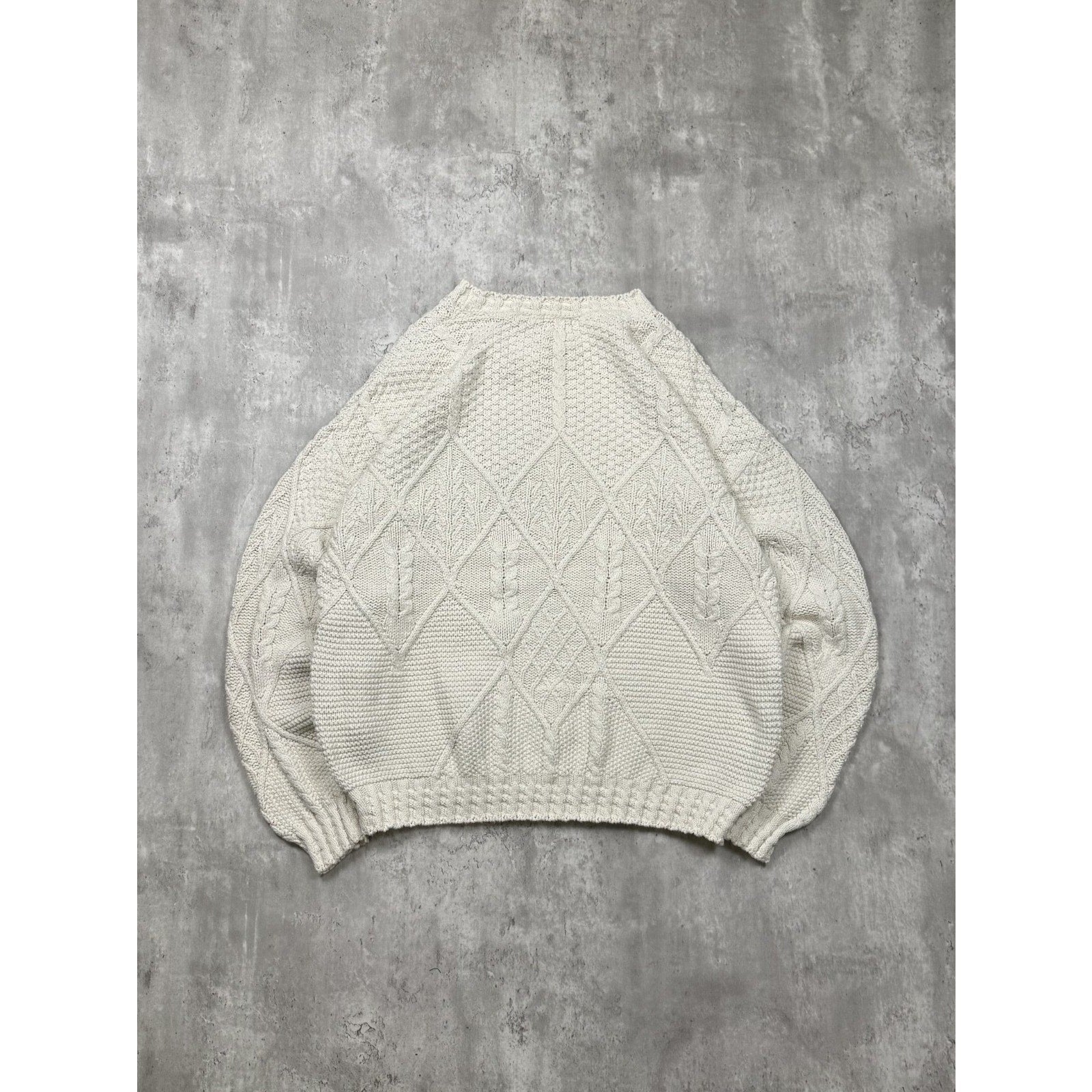 Vintage 90s Structure Pullover Textured Beige Knit Sweater Size Large