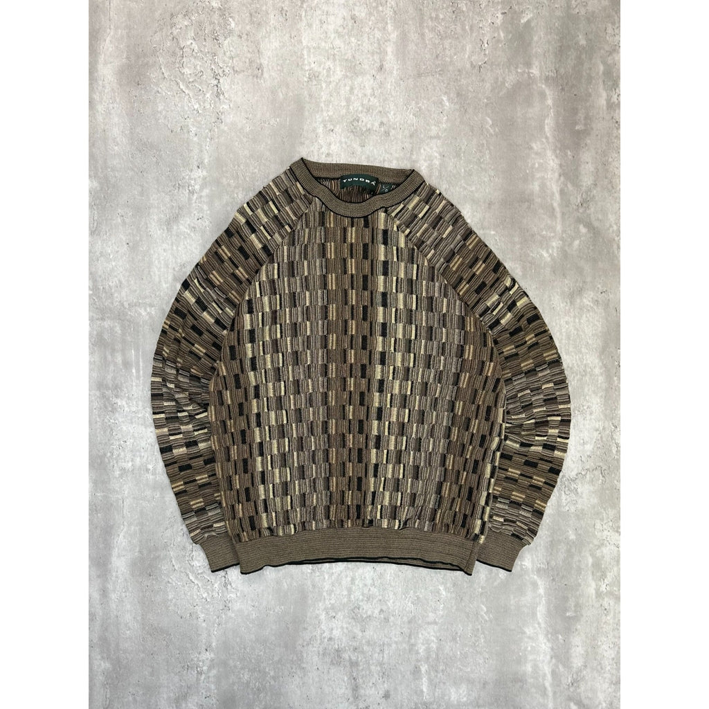 Vintage 90s Tundra 3D Checkered Print Pullover Lightweight Knit Sweater Sz Large