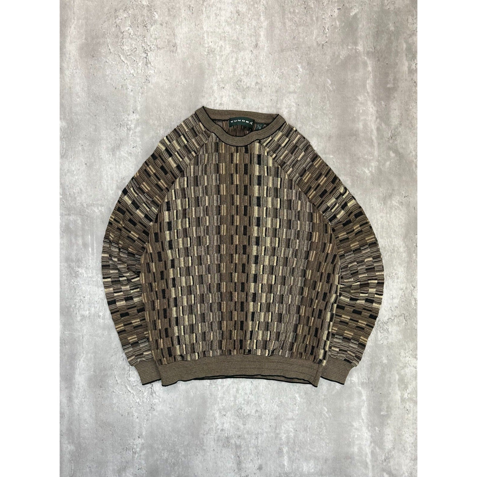 Vintage 90s Tundra 3D Checkered Print Pullover Lightweight Knit Sweater Sz Large