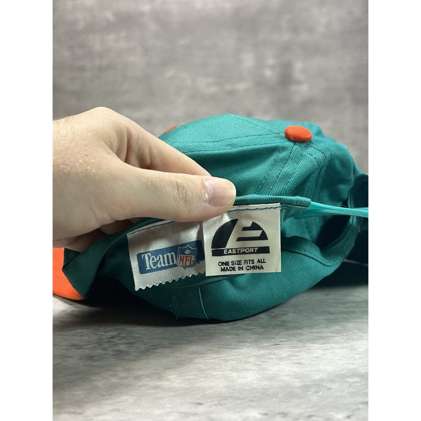 Vintage 90s Miami Dolphins NFL Embroidered Spellout Logo Snapback Hat OSFA