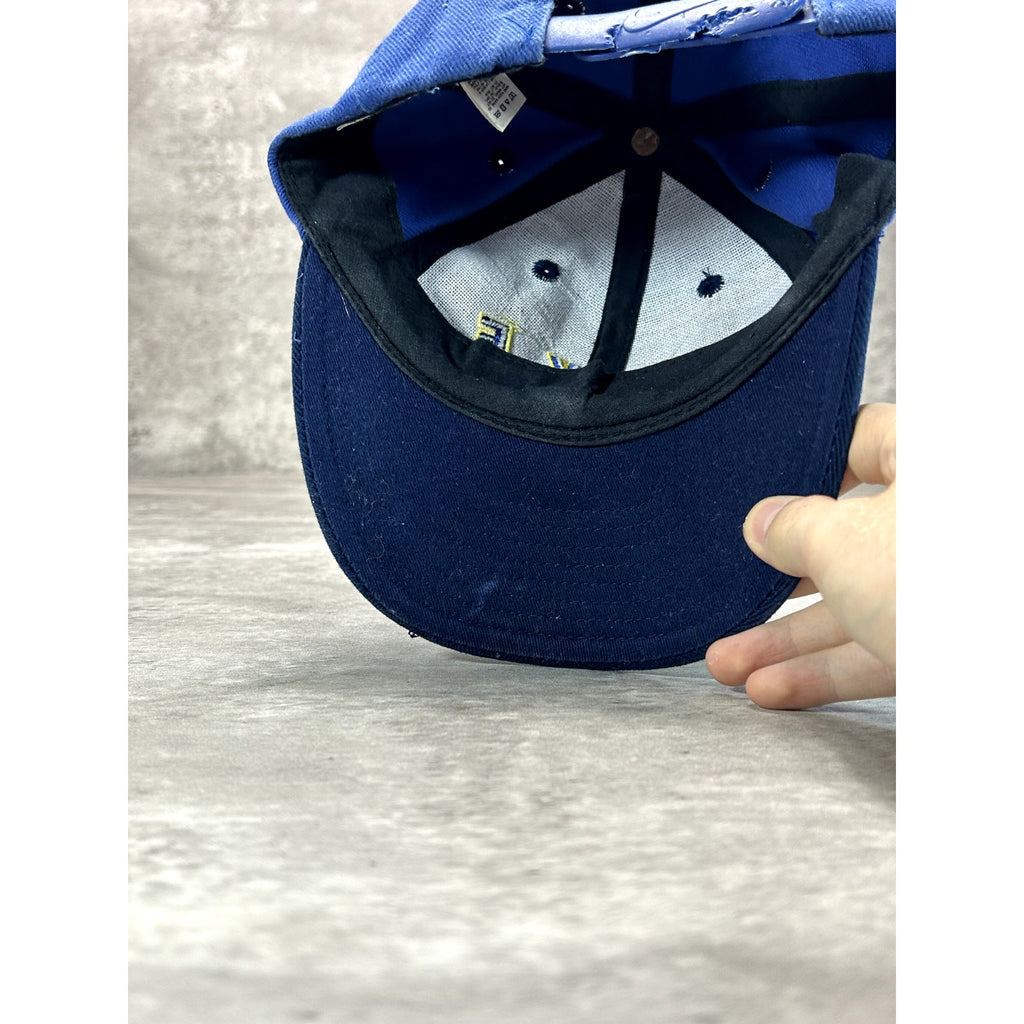 Vintage 90s Nike Embroidered Swoosh Spellout Snapback Hat OSFA Blue YOUTH